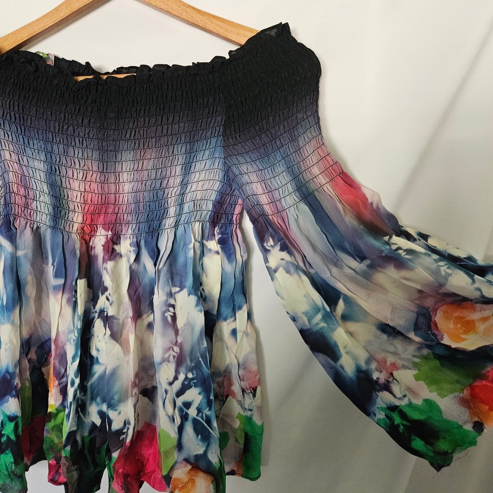 Nicole Miller Artelier Silk Blend Off Shoulder Top sz P/XS